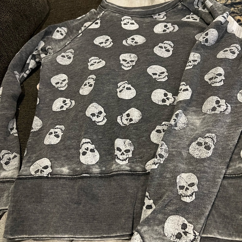 Greyson Threads faded black skull sweatshirt